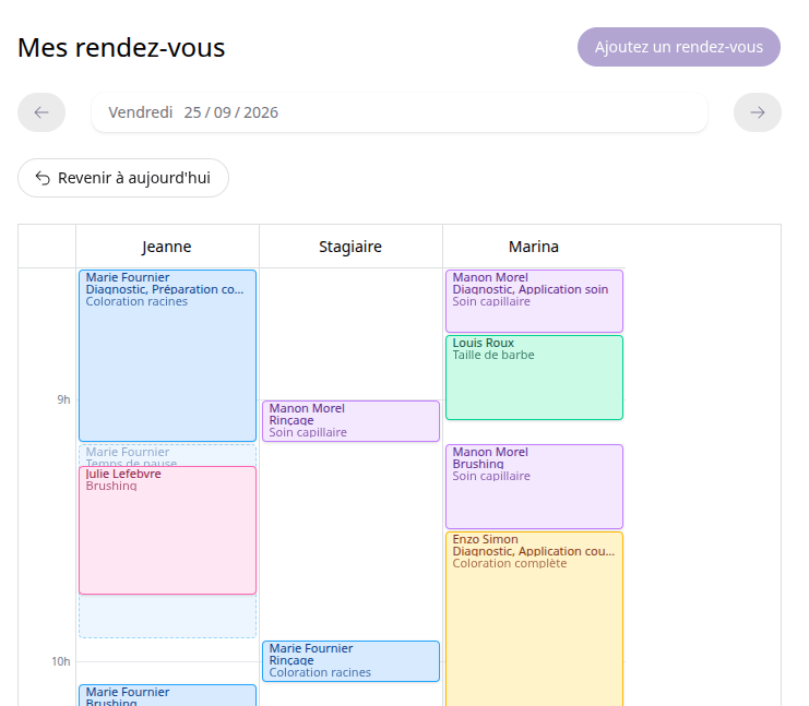 Aperçu de l'agenda Institeo