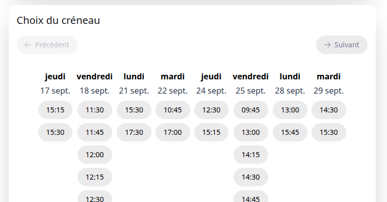 Optimisation des créneaux